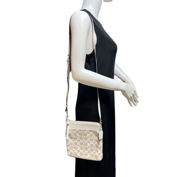 Coach Crossbody Purse Cream/Tan Signature Pattern Small Bag - Picture 1 of 13